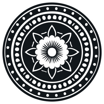 Simple black and white floral mandala vector illustration Circular geometric ethnic pattern