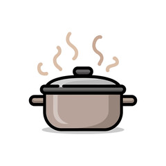 Steaming Cooking Pot Vector  Icon on White Background Vector Art Illustration on white background.