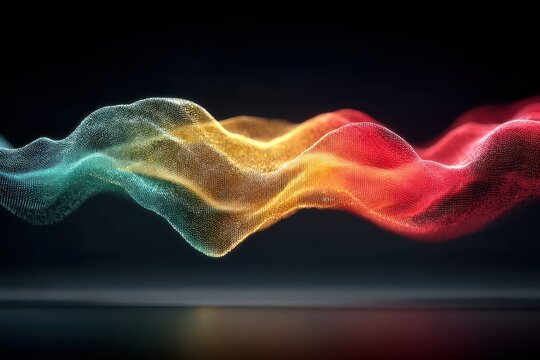 Colorful sound wave visualization flowing across a dark background in neon hues for digital art