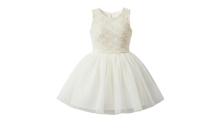 Elegant cream colored formal party dress with tulle skirt for little girls isolated PNG with Transparent Background