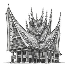 Obraz premium Toraja traditional house illustration showcasing heritage architectural design