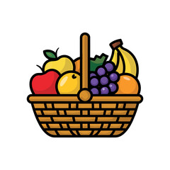 Fruit basket Icon on White Background Vector Art Illustration on white background.