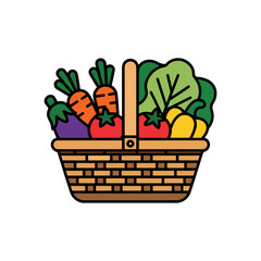 Vegetable basket Icon on White Background Vector Art Illustration on white background.