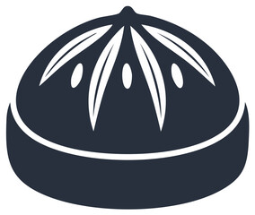 Stylized dark blue and white illustration of a steamed bun with an abstract pattern