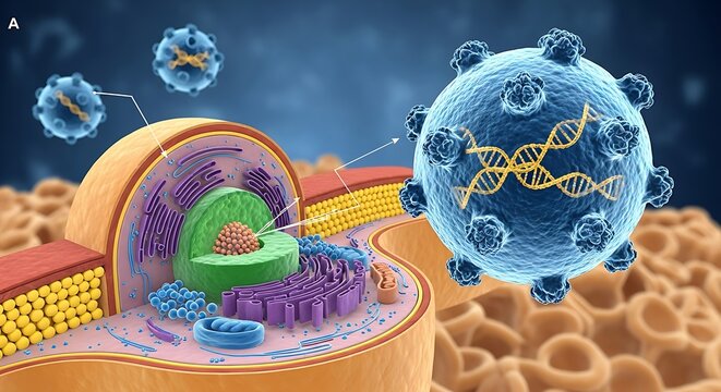 3D virus Microscopic view of virus particle and immune response