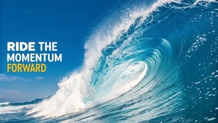 Ocean wave with blue water crashing on a sunny day