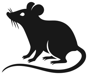 Obraz premium Silhouette Illustration of a Mouse with Long Tail Standing Profile View Animal Drawing