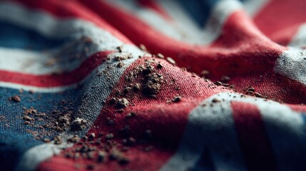Close-up of the Union Jack flag with dirt, showing texture and detail
