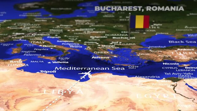 Flight from Abuja NIGERIA to Bucharest ROMANIA with flag pins