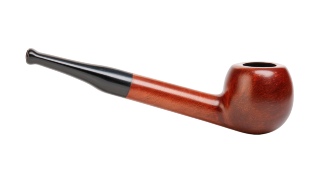 Classic wooden smoking pipe with a polished finish, showcasing craftsmanship and intricate design details, perfect for collectors and enthusiasts. Isolated on transparent background.