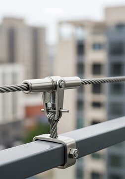 Stainless Steel Cable Railing Hardware with City Building Background