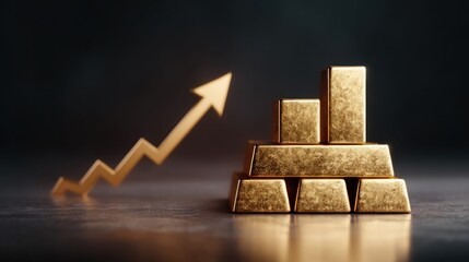 Gold bars with an upward arrow, symbolizing financial growth and investment