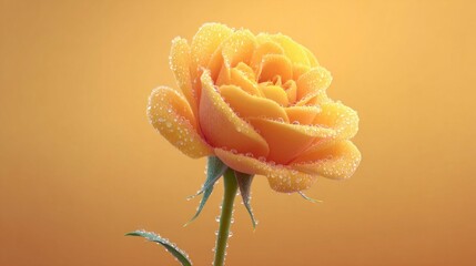 Vibrant orange rose with water droplets against a warm, inviting background
