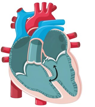 3D anatomical heart illustration showing ventricular septal defect (VSD) on white background