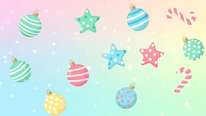 Festive Christmas Ornaments and Candy Canes on Pastel Background.