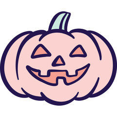 Pale Pink Halloween Pumpkin Jack O Lantern with a Light Blue Stem and Dark Blue Outline Festive Autumn Holiday Decoration on Transparent Background