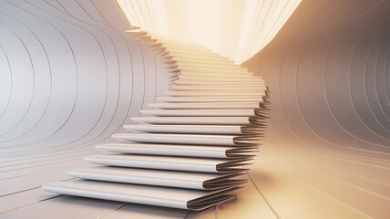 Ascending Spiral Staircase Reaching Towards Light, a Metaphor for Progress and Enlightenment