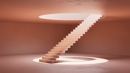 Sleek White Spiral Staircase in an Abstract Room, Bathed in Bright, Ethereal Light