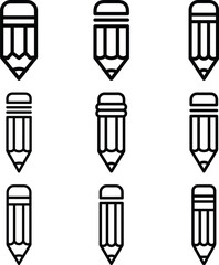 Collection of simple outline pencils in a grid layout