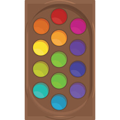 Watercolor Paint Palette With Fifteen Vibrant Colors Arranged In Two Rows Of Rectangular Brown Tray On A White Background Artistic Tool For Creativity And Education