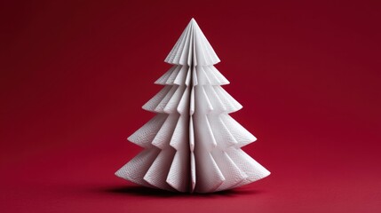 Paper Christmas tree on a vibrant red background for the holidays