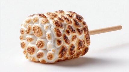 Toasted marshmallow on a stick against a clean white background