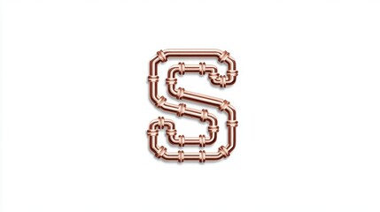 Creative copper pipe letter S on a white background for design elements