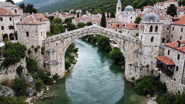 Mostar Bridge A Historic Landmark and Scenic River Crossing.