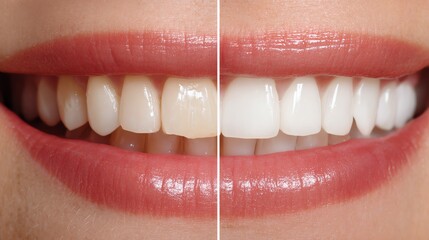 Before and after image showcasing teeth whitening results. The contrast highlights improved dental aesthetics, promoting confidence and a brighter smile.