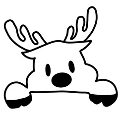 Peeking Reindeer Outline Festive Holiday Cartoon Illustration