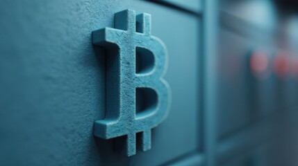 A close-up image of a Bitcoin symbol, emphasizing its texture and design against a muted blue background.