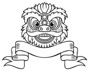 Obraz premium Traditional Lion Head Emblem with Blank Ribbon for Text