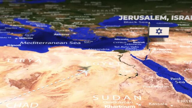 Flight from Abuja NIGERIA to Jerusalem Israel with flag pins