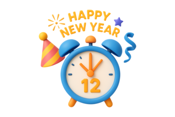 New Year Countdown Alarm Clock 3D Icon Isolated on a Transparent Background