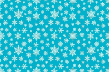 Christmas seamless pattern &ndash; white snowflakes of various shapes and sizes on bright turquoise background. Elegant winter design for seasonal wrapping, textiles.