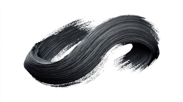 Abstract black paint stroke on white background, artistic design element