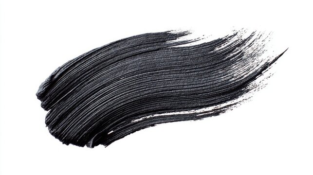 Black mascara brush stroke on white background, cosmetic product texture