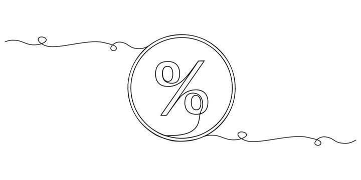 Continuous one line of a percentage discount icon, representing promotional strategies, sales events, and customer incentives, drawn vector illustration.