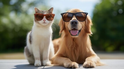 Beautiful outdoor scene featuring a friendly dog and a cute cat together showcasing companionship, nature, and adorable furry animals in a peaceful setting