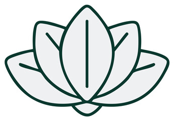 Minimalist Lotus Flower Illustration, Green Outline, Isolated Floral Element