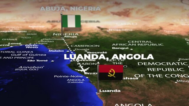 Flight from Abuja NIGERIA to LUANDA ANGOLA with flag pins