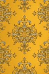Bold Yellow and Gold Opulent Damask Pattern Texture