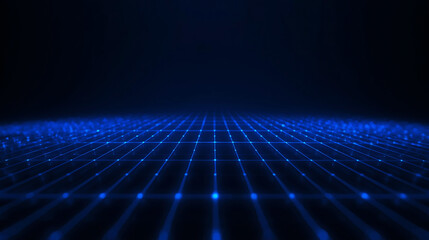 Abstract blue digital grid network futuristic technology background with connected points and lines