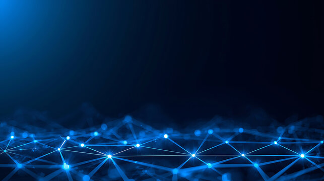 Abstract blue network background with connecting lines and glowing dots for digital technology theme