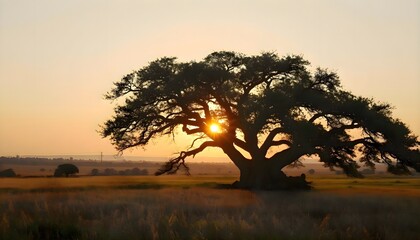 Large tree standing prominently in the middle of a grassy field with surrounding landscape visible, emphasizing natural beauty and outdoor environment