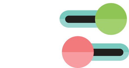 Obraz premium Two flat design toggle switches, one green and active, the other red and inactive, representing on/off states for user interfaces.