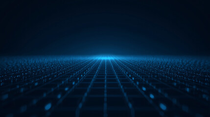 Blue futuristic grid abstract technology background with perspective and glowing light point concept visualization