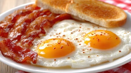 Delicious breakfast plate with bacon, fried egg, and toast 