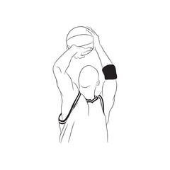 This vector shows a basketball player raising the ball overhead, preparing to shoot, with clean outlines emphasizing motion, focus, and athletic form.