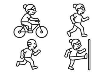 Naklejka premium Active senior citizens enjoying fitness activities such as cycling, jogging, and stretching